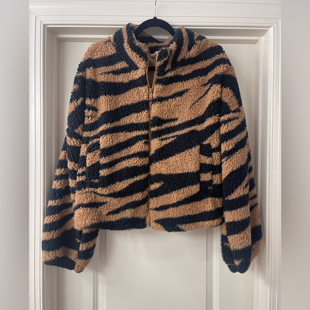 Express Black and Tan Zebra Teddy Jacket
